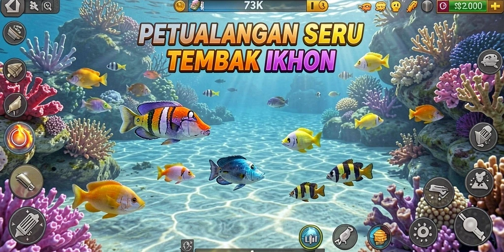Tangkapan layar 73K menunjukkan aksi seru saat menembak ikan.