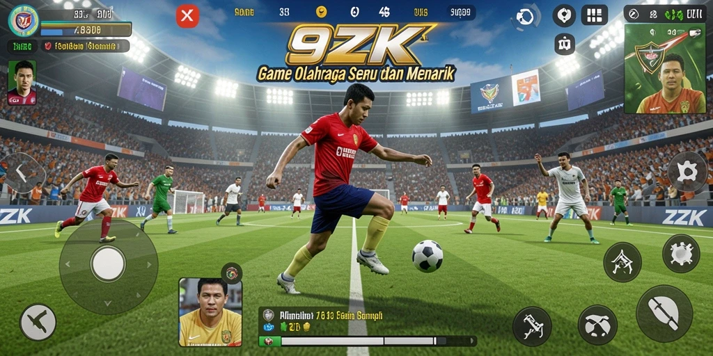 Tampilan gameplay seru dalam 9ZK yang menunjukkan aksi pertandingan olahraga.