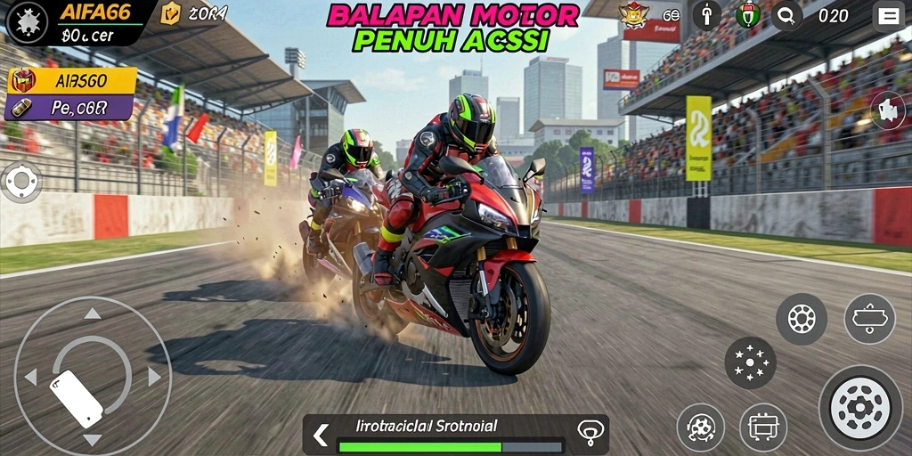 Gameplay menarik AIFA66 saat balapan motor di trek menantang.