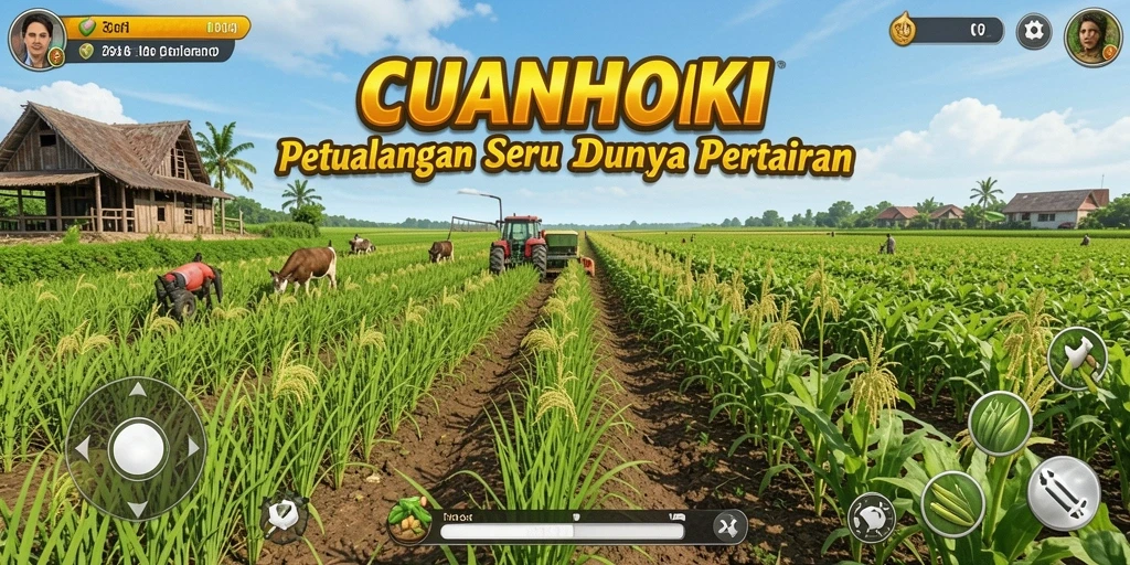 Tampilan gameplay CUANHOKI dengan aktivitas bertani yang seru.
