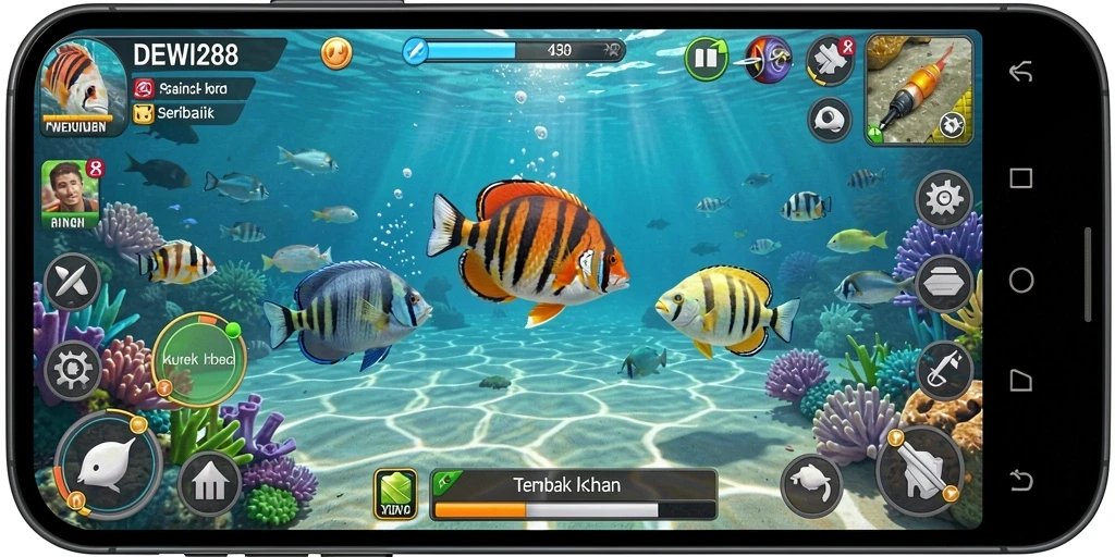 Tampilan screenshot DEWI288 dengan gameplay Tembak Ikan yang menegangkan.