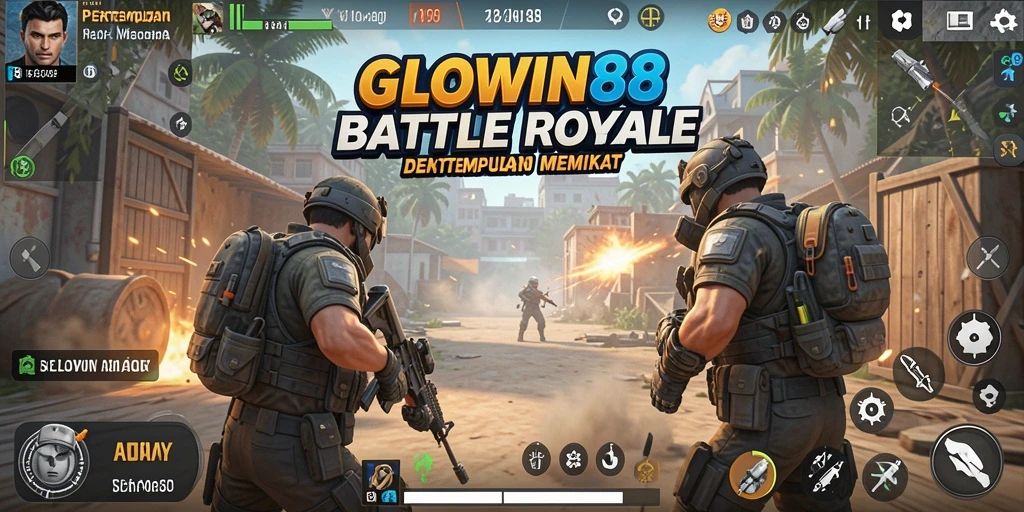 Screenshot GLOWIN88 menunjukkan aksi mendebarkan dalam Battle Royale.