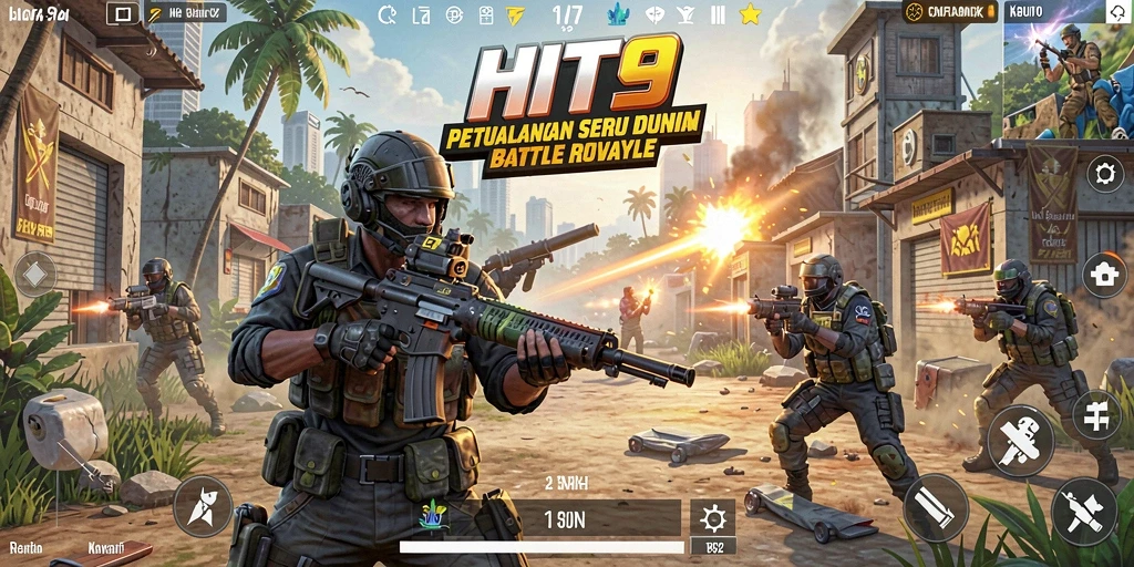 Screenshot aksi mendebarkan dari HIT9 dalam pertempuran Battle Royale.