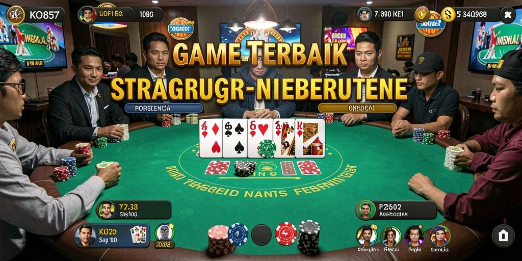Screenshot gameplay KO857 yang menunjukkan suasana meja Poker yang intens.