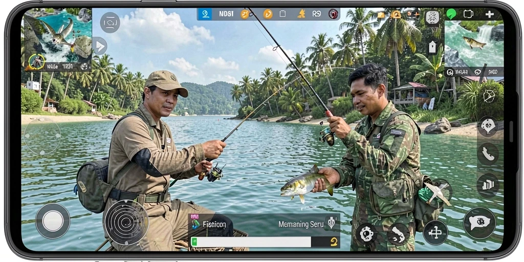 Tampilan gameplay NAGA1001 dengan aksi memancing yang seru.