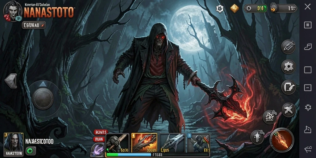 Screenshot NANASTOTO menampilkan suasana kegelapan yang mencekam.