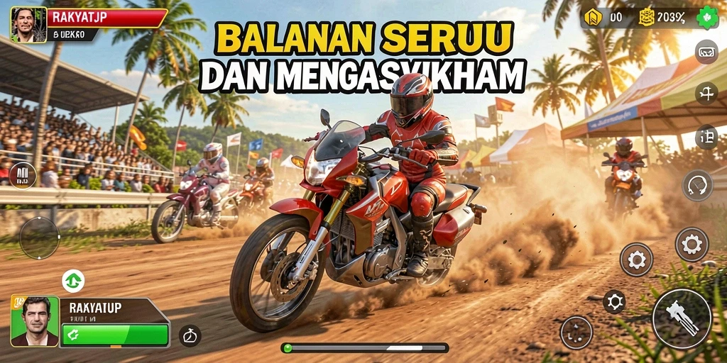 Screenshot gameplay RAKYATJP menampilkan aksi balapan yang mendebarkan.