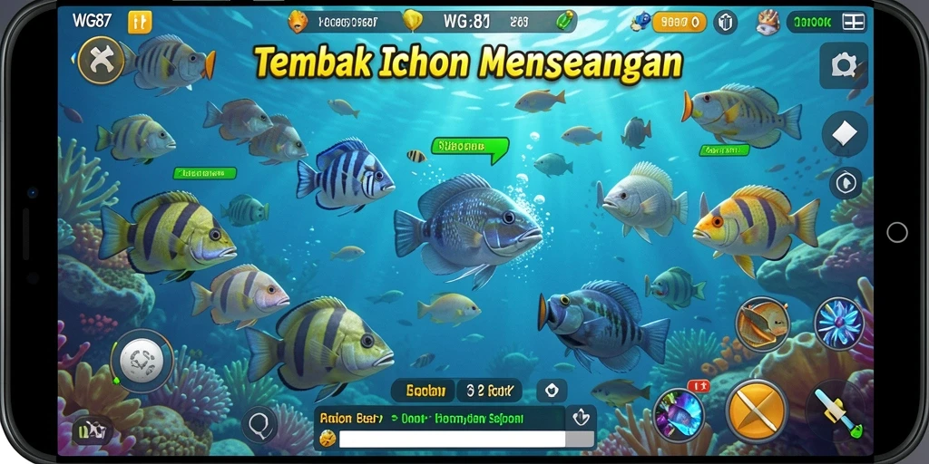Screenshot menunjukkan gameplay seru dalam menangkap ikan.